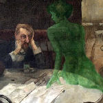 man with semitransparent green woman