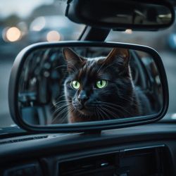 cat in rearview mirror