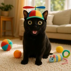 cat with propeller beanie