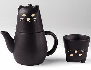 black cat teapot and cup