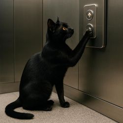 cat on an elevator