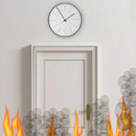 smoke and flames by door