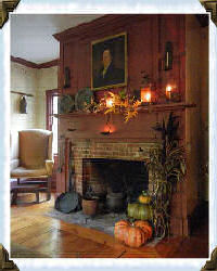 pumpkins beside fireplace