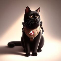 cat wearing Ghostbusters outfit
