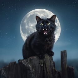 cat in front of full moon