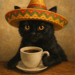cat drinking coffee