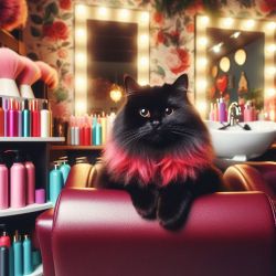 black cat with red dye