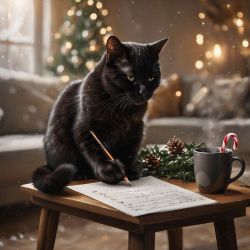 cat writing Christmas list