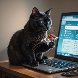 cat by computer