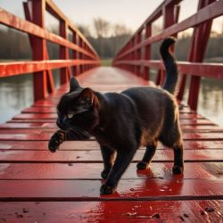 cat on red bridge