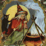 Halloween witch and cat