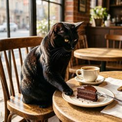 cat with cake and coffee