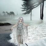 girl on stormy beach