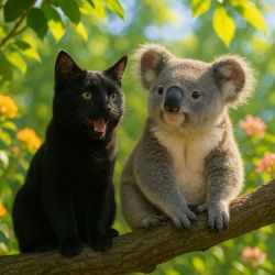 black cat and koala bear