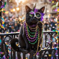 black cat at Mardi Gras
