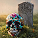 painted skull on grave