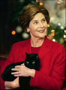 Laura Bush with black cat