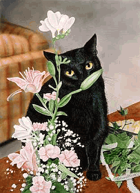 cat with flowers